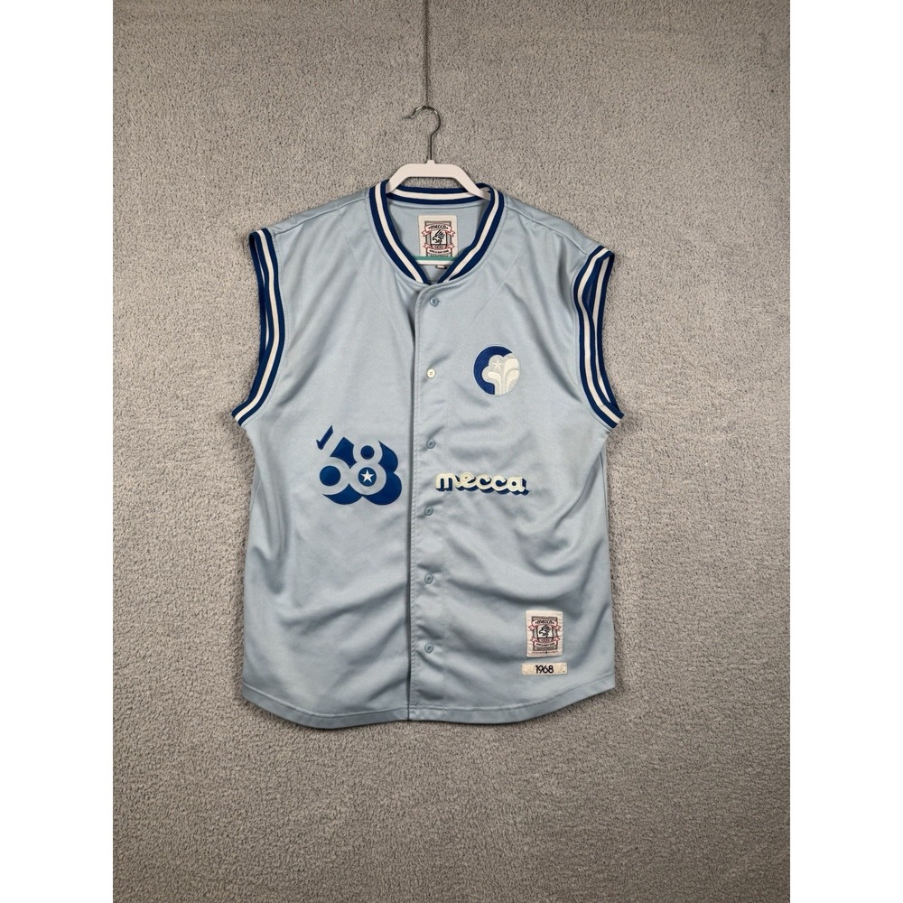 Vintage Y2K Mecca‎ USA Jersey Men Size L Sleeveless Button Up 68 Hip Hop Blue